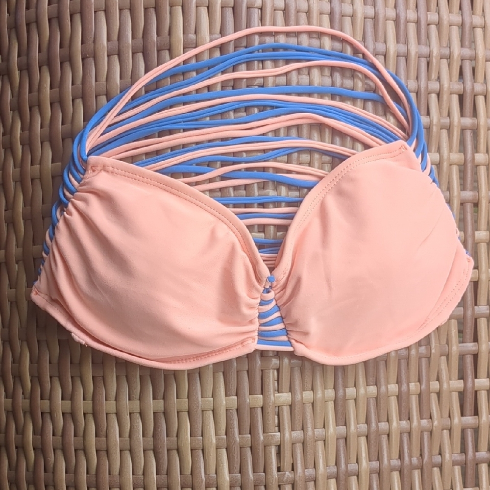 Arizona Jean Company Coral and Blue Bikini Top
